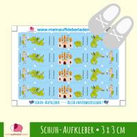24 Schuhaufkleber | Ritter & Drache - blau + Schutzfolie  - 3 x 3 cm Bild 1