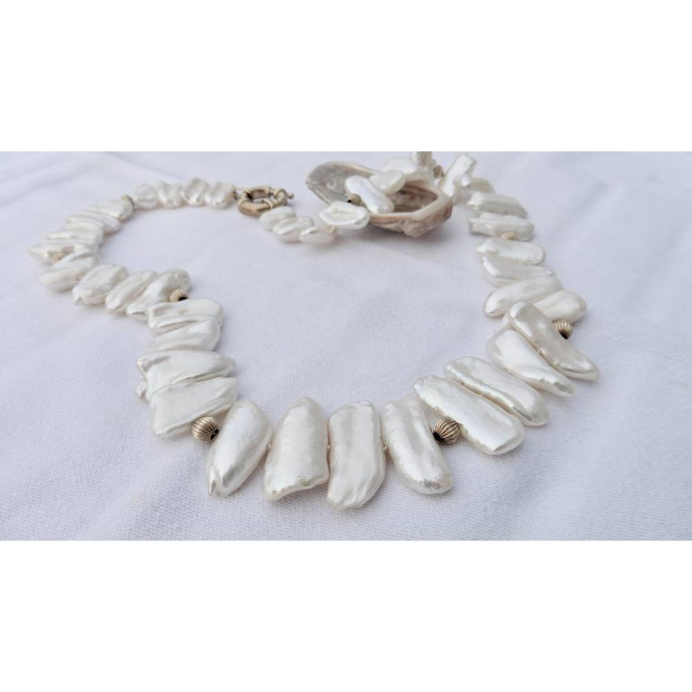 Perlenkette mit 14 K Gold beste Keshiperlen Hochzeitsschmuck Geschenk für Frauen Bild 1