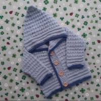 Strickjacke mit Kapuze Größe 74/80 grau kapuzenjacke pullover handarbeit gestrickt babyjacke unisex geschenk geburt Bild 1