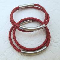 Wickelarmband, geflochtenes Nappaleder, rot, Edelstahl & Gratisgeschenk Bild 1