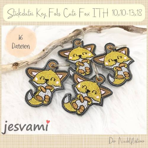 Digitale Stickserie "Key Fob Cute Fox ITH" für den 10x10-13x18cm (4x4-5x7") Stickrahmen