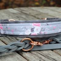 romantisches SET: Halsband mit Rosen und Lederleine, Zugstopp Halsung für Hunde, Hundehalsband rosegold Bild 7