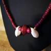 Halskette rot, mit kleinen Muscheln, in Holz-Optik, Vintage-Stil, Hippi, Nostalgie (HK5) Bild 2