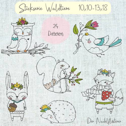Digitale Stickserie Waldtiere 10x10 - 13x18 cm (4x4 - 5x7") Stickrahmen