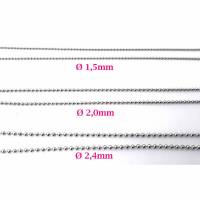 1 Meter Edelstahl Kugelkette 1,5mm, 2mm oder 2,4mm inkl. Verschluss. Halskette, Silberkette, Edelstahlkette