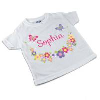 T-Shirt, Kinder T-Shirt mit Namen, Mädchen, Motiv Blumen und Schmetterlinge Bild 1