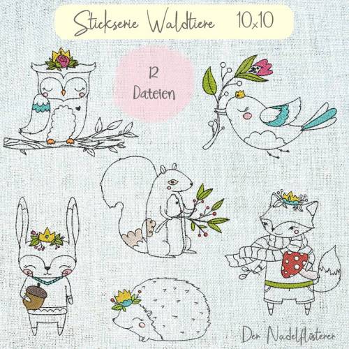 Digitale Stickserie Waldtiere 10x10 (4x4") Stickrahmen