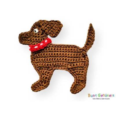 Hund Häkelapplikation, gehäkelter Hund, Applikation, Aufnäher, Häkelbild, Hundeapplikation