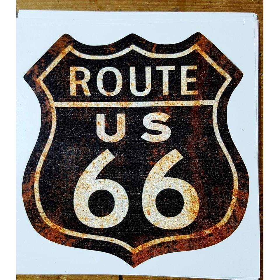 Route 66, Vintage Sticker, Autoaufkleber, braun Bild 1