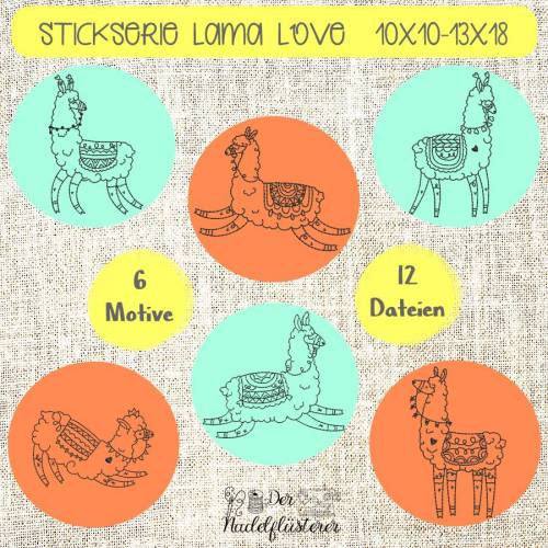 Digitale Stickserie Lama LOVE 10x10 - 13x18 cm (4x4 - 5x7") Stickrahmen