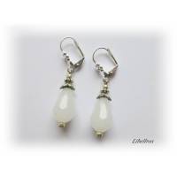 1 Paar silberfarbene Ohrhänger mit Glastropfen - Ohrringe - Hochzeit - weiß Bild 1