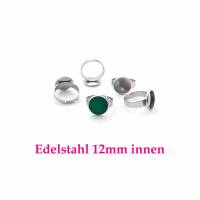 Ring Fassung Edelstahl für Cabochon 12mm, silbern Ringfassung Ringrohling Cabochonring Material (R69) Bild 1