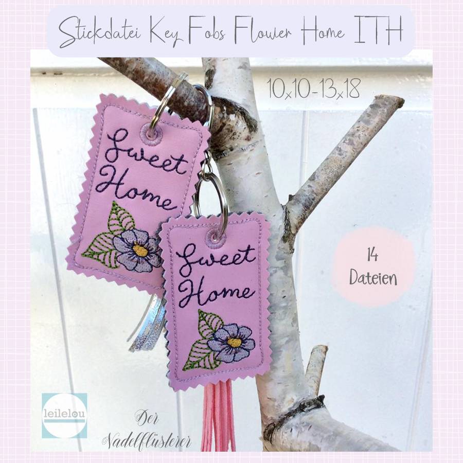 FREEBIE Digitale Stickserie "Key Fob Flower Home ITH" für den 10x10-13x18cm (4x4-5x7") Stickrahmen Bild 1
