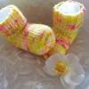 Baby Socken - Erstlingssocken handgestrickt,  gelb/bunt meliert Bild 6