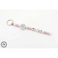 Taschenbaumler/Schlüsselanhänger mit Wunschname - Schutzengel in hellgrau/rosa - Neu Bild 1