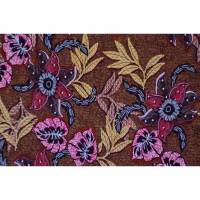 Jersey Viskose Batik Ethno braun mit Blumen Afrika 50 cm x 145 cm Nähen Stoff