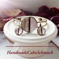 Cabochon Schmuckset Armreif/Armband 25mm und Ohrhänger 12mm Bronze Pastell Geometrisch Materialmix Optik Bild 1