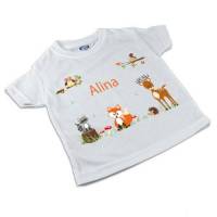 T-Shirt, Kinder T-Shirt mit Namen, Mädchen, Motiv Waldtiere orange Bild 1