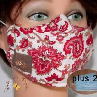 Waschbare Designer-Maske Community-Masken Paisley Creamy Red / rot weiß pink Mund-Nase-Masken Behelfsmasken Alltagsmasken Gesichtsmasken mit Filtertasche Nasenbügel Brillenträger - handgenäht Damen Kinder Bild 1