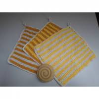 Waschlappen gestrickt aus Baumwolle 3 Stück *gelb* von friess-design Bild 1