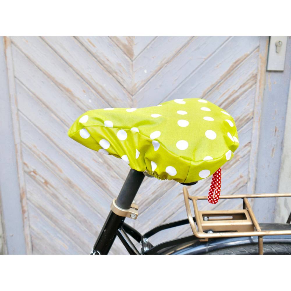 Fahrradsattelbezug, Sattelschoner, oliv mit großen Punkten, wasserabweisend Bild 1