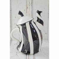 tanzende Teekanne, schwarz weiss gestreift, 1,5l, aus Keramik, handbemalt Bild 2