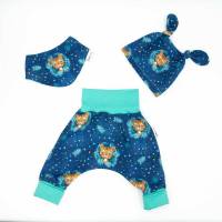 Baby Frühchen Jungen Mädchen Set Pumphose-Mütze-Tuch "Süßer Tiger" Denim Look Geschenk Geburt Bild 1