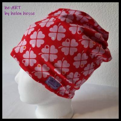 Beanie-Loop für Kinder - gleichzeitig Mütze und Loop - KU 50, genäht aus Jersey in rot-rosa, von he-ART by helen hesse