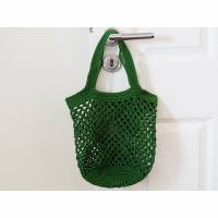 Häkeltasche Einkaufstasche Einkaufsnetz in olivgrün aus hochwertiger Baumwolle mit Schulterriemen gehäkelt Bild 1