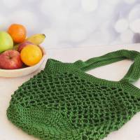 Häkeltasche Einkaufstasche Einkaufsnetz in olivgrün aus hochwertiger Baumwolle mit Schulterriemen gehäkelt Bild 2