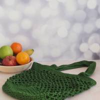 Häkeltasche Einkaufstasche Einkaufsnetz in olivgrün aus hochwertiger Baumwolle mit Schulterriemen gehäkelt Bild 3