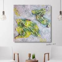 Acrylbild auf Leinwand mit tiefer Struktur in Apfelgrün, Wandbild, abstrakte Malerei, Kunstwerke Bild 1