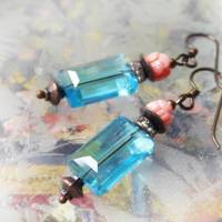 Kristall Ohrringe blau rosa - hypoallergene Niob Ohrhänger Lotos Bild 1
