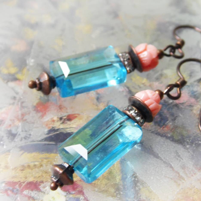 Kristall Ohrringe blau rosa - hypoallergene Niob Ohrhänger Lotos