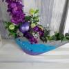 moderne Tischdeko mit Orchidee in blau lila silber Tönen, groß mit Spruch-Kugel Bild 4