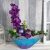 moderne Tischdeko mit Orchidee in blau lila silber Tönen, groß mit Spruch-Kugel Bild 7