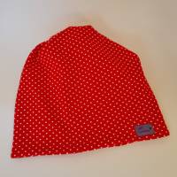 Beanie-Loop - gleichzeitig Mütze und Loop - für Damen, genäht aus Jersey in rot-weiß, von he-ART by helen hesse Bild 10