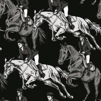 Baumwolldruck  Reiterin und Pferd weiß grau schwarz für Stoffmasken für Jungs-Mädchen- Frauen und Männer Bild 1