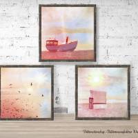 SOMMER AM MEER Maritimes Triptychon auf Holz Leinwand Fineartprint Wanddeko Landhausstil Vintage Style handmade kaufen Bild 1