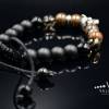 Herren Armband aus Edelsteinen Onyx Achat Rauchquarz und Bronzit mit Wolfskopf, Makramee Armband, Geschenk für Mann, 10 mm Bild 9