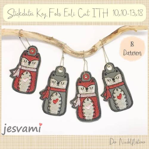 Digitale Stickserie "Key Fob Euli Cat ITH" für den 10x10-13x18cm (4x4-5x7") Stickrahmen