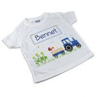 T-Shirt, Kinder T-Shirt mit Namen, Jungen, Motiv Traktor blau Bild 1