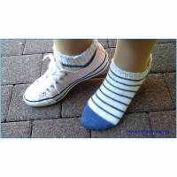 Sneaker Socken, handgestrickt, blau, Weiß, Baumwolle Bild 1