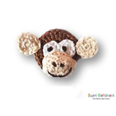 Affe, Häkelapplikation, gehäkelter Affe, Applikation, Aufnäher, Häkelbild, Häkelaffe