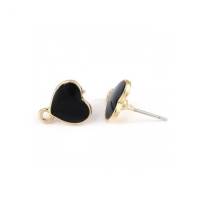 1 Paar Ohrringe Herz Vergoldet Schwarz  Emaille mit Öse 12mm x 11 mm Bild 1