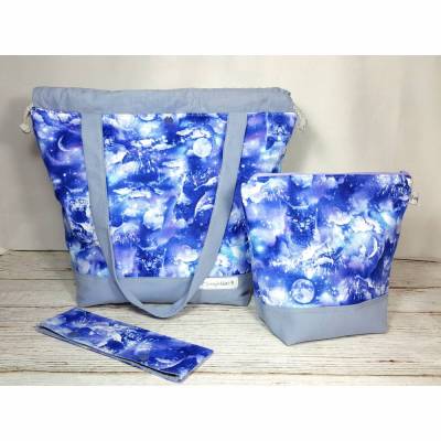 Projekttasche mit Katzen Größe L, Umhängetasche und Nadelgarage