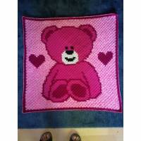 Krabbeldecke Baby Bär pink-beere gehäkelt Teppich Kinderzimmer Bild 1