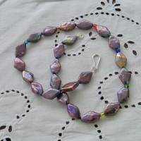 Perlenkette aus schwarz-lila Süßwasser-Zuchtperlen, Rhomben,  Sterling-Silber-Verschluß Bild 4
