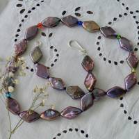 Perlenkette aus schwarz-lila Süßwasser-Zuchtperlen, Rhomben,  Sterling-Silber-Verschluß Bild 5