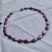 Perlenkette aus schwarz-lila Süßwasser-Zuchtperlen, Rhomben,  Sterling-Silber-Verschluß Bild 6
